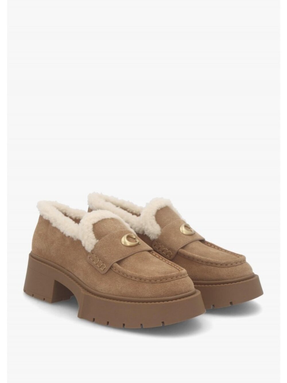 Coach Platform Loafers Boots Women's 9.5B Leah Coconut Natural Suede